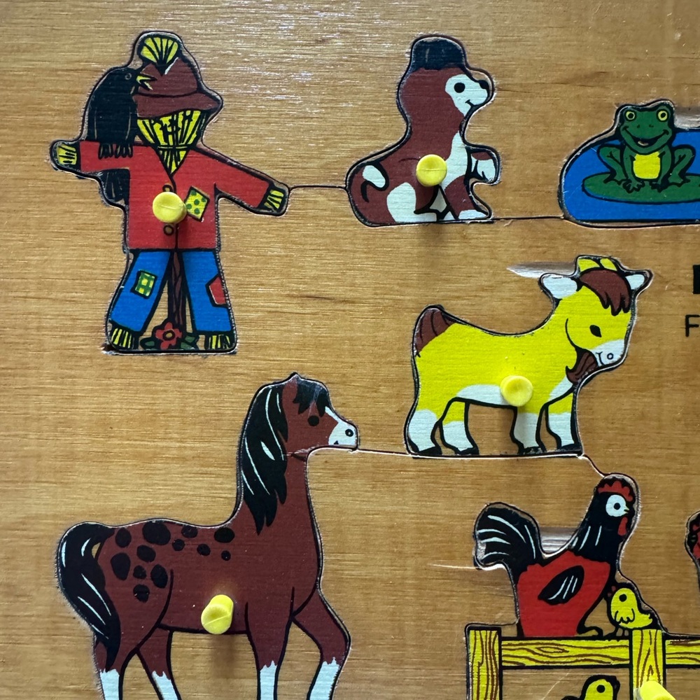 VINTAGE 1971 FISHER PRICE WOODEN PUZZLE #507 FARM ANIMALS - Picture 6 of 9